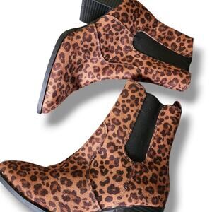 Express Leopard Print Faux Suede Ankle Chelsea Boots